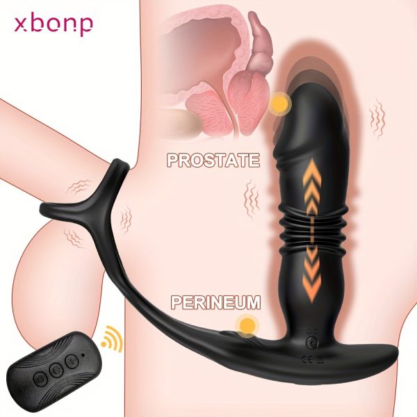 Thrusting Anal Vibrator Prostate Massager with Cock Ring, Remote Control Anal Plug with 12 Thrusting & Vibrating Modes, Dildo Butt Plug Sex Toys for Men and Couple Pleasure