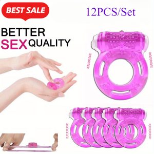 12 -Piece Silicone Penis Ring with Vibrator, Vibrating Clitoral Stimulator Penis Ring, Mini G-Spot Stimulator, Ejaculation Sex Toys for Men
