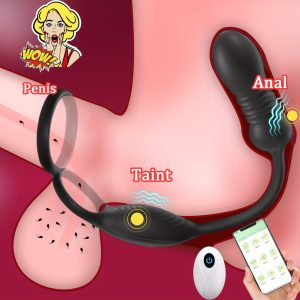 Thrusting Prostate Massager With Vibrating Cock Ring And Taint Stimulator - Remote Control APP Anal Plug And Dildo, Penis Ring Vibrator For Men And Couples