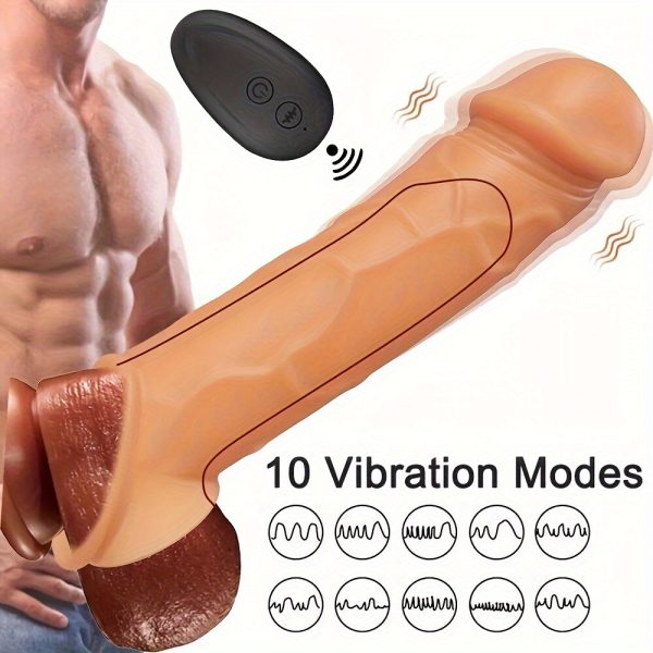 1pc Vibrating Penis Sleeve Penis Cap Electric Vibration Simulates Male Wearing Dildo Extended Delay Skin Covering Increase Length Increase Size Sheath Color 10 Vibration Frequency