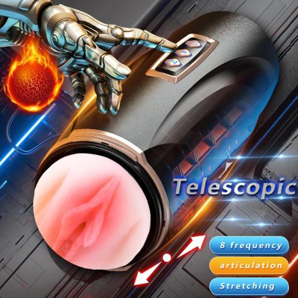 1pc Fitvan Telescopic Silicone Masturbator for Men, 8-Speed Vagina Simulation, Rechargeable Lithium Battery, Sensual Textured Design, Odorless TPE Material, Portable Pocket Size Adult Sex Toy