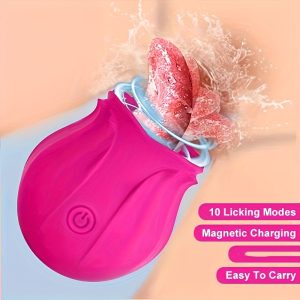 1pc Rose Tongue Licking Vibrator G Spot Nipple Clit Stimulation Tongue Licking Vibrator Oral Tongue Simulation Massager Adult Toys, 10 Tongue Licking Vibration Mode Portable Sex Toys Anal Sucking Stimulation Prostate Vibrator Sex Toys