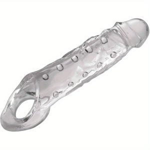 Clearly Ample Penis with Strechy Ball Strap for Men Women and Adult Couples Reusable Sleeve for Size Length and Girth Soft and Firm with Textured Nubs 9.1 Inch