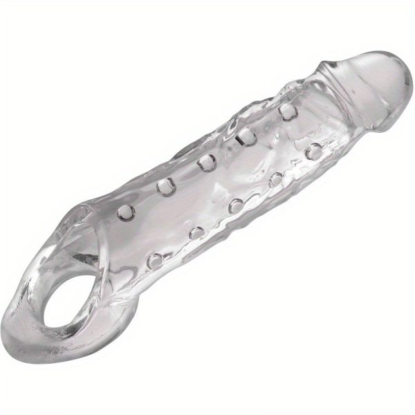 Clearly Ample Penis with Strechy Ball Strap for Men Women and Adult Couples Reusable Sleeve for Size Length and Girth Soft and Firm with Textured Nubs 9.1 Inch