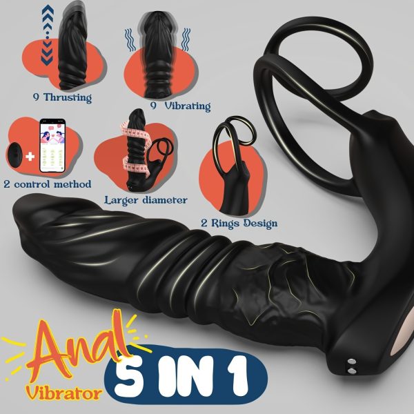 Thrusting Anal Vibrator App And Remote Controlled Realistic Dildo Male Prostate Massager Vibrating Anal Plug With Cock Ring Adult Anal Sex Toys For Gay Men Couples