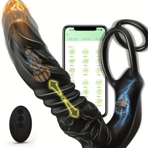5-in-1 Vibrating Anal Plug Dildo Shaped Thrusting Vibrator - Dual Silicone Cock Ring, Prostate Massager for Men, Gay Couple Adult Sex Toy