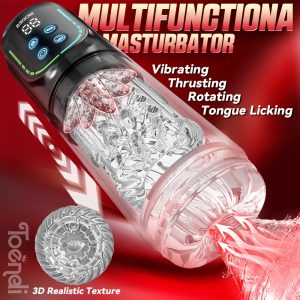 1pc Automatic Masturbation Cup for Men, Male Sex Toy with Vibrating & Thrusting & Rotating & Tongue Licking Modes, LCD Display Adult Toy, 3D Realistic Sleeve, Adult Sex Toy & Games