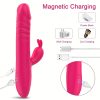 Thrusting Rabbit Vibrator Anal Butt Plug Dildo, G Spot Clitoral Vibrators Rechargeable Realistic Silicone Dildo with 3 Telescopic & 10 Vibrating Modes, Clit Nipples Massager Anus Vagina G-Spot Stimulator, Rose Red Adult Sex Toys for Women Men Couples - Image 10