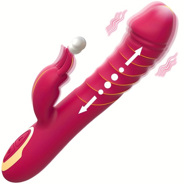 Powerful Thrusting Rabbit Vibrator, Silicone G Spot Clitoral Vibrator Rechargeable Battery Realistic Dildo Vibrator With 10 Thrusting & 10 Vibrating Modes, Rose Sex Toys For Women