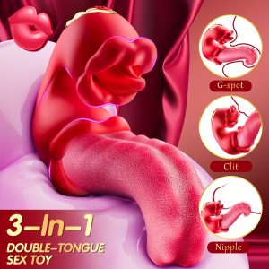 Dildo - Vibrator Sexual Toys For Women - 4 In 1 Tongue Vibrators Dildo Rose Sex Toys With 10 Licking & 10 Vibration Mode, G Spot Stimulator Pleasure Tools For Female Couples Games, Sex Toy For Women, Adult Toys For Her, Dildo, Dildoes For Woman