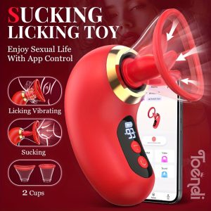 1pc App-Controlled Sucking Vibrator, USB Rechargeable Female Sex Toy with 700mAh Lithium Battery, Wireless Tongue Licking and Vibration, G-Spot Clitoral Vibrator with 2 Cups, Adult Pleasure Device