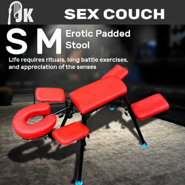 SM Sex Toys, BDSM Spanking Bench with Adjustable Restraints - Red Bondage Bench with Headrest And Wrist Straps for SM Sex Positions And Submissive Sex - Heavy Duty Adult Spanking Chair for Master/Slave Couples (Discreet Shipping)