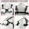 BDSM Sex Bondage Breast Restraints B to D Cup Chest Harness Boobs Cincher with Silicone Ball Gag and Nipple Clamps Sex Harness Kinky Lingerie Bra SM Games Sex Toys for Women Couples Beginner Black - Image 4