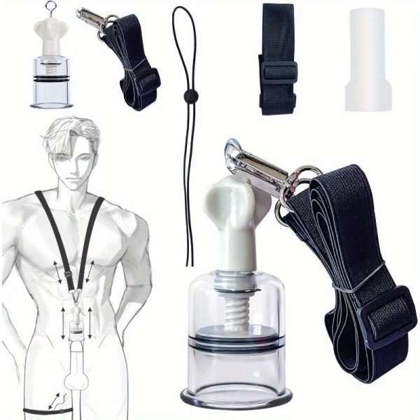 Stretcher Kit for Men Wearable 3in1 Penis Cock Training Stretching Set with Silicone Sleeve Pump and Neck and Leg Straps Adult Sex Toys for Male Penis and Exercise