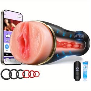 Vibrating Male Masturbator Sex Toys 7.5 Depth Squeezable App Control Male Vibrator Stroker with 12 Vibrations Plump Fleshy Realistic Pocket Pussy Vagina Blowjob Adult Sex Toys for Men Masturbating