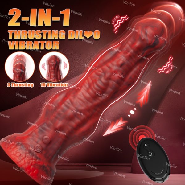 Vibrating Monster Dildo Adult Sex Toys - Soft Liquid Silicone G-spot Clitoral Stimulator Anal Massager 10 Vibration Modes & 3 Thrusting Modes with Strong Suction Cups, Anal Sex Toy for Women Men Couples