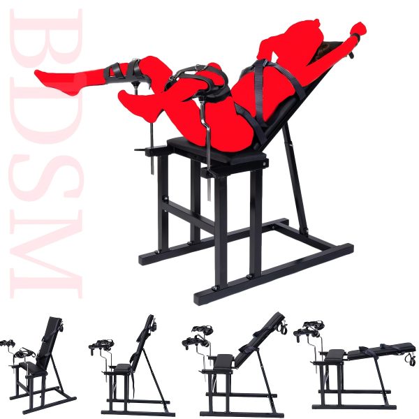 Adjustable BDSM Bondage Chair - Portable Spanking Bench with Secure Restraints, Folding Design for Intimate Play, Black and Red Options