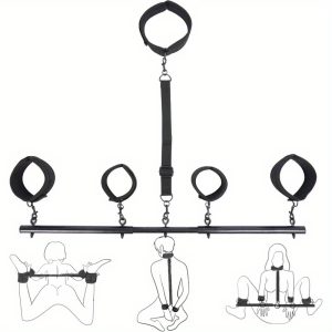 Spreader Bar Sex Toys with Wrist and Ankle Collar Restraint Set Adjustable Handcuffs Collar Restraint Set for Adult Couples BDSM Black