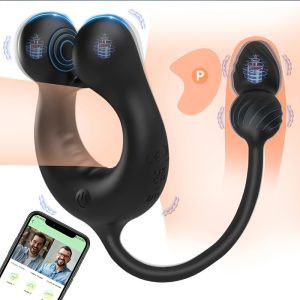 APP Remote Rooster Ring Vibrator with Anal Butt Plug Vibrating Thrusting Prostate Massager 3In1 Penis StimulaterSilicone Sex Toy for Men Couples