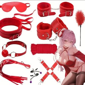 10pcs/set BDSM Bed Restraint Sex Toys, Couples Bondage Kit, Kinky Toys with Nipple Clamps, Handcuffs, Collars, Ankle Cuffs, Blindfolds, Feather Ticklers, Gag Balls/Christmas Gifts/couple Life/sex Toys.