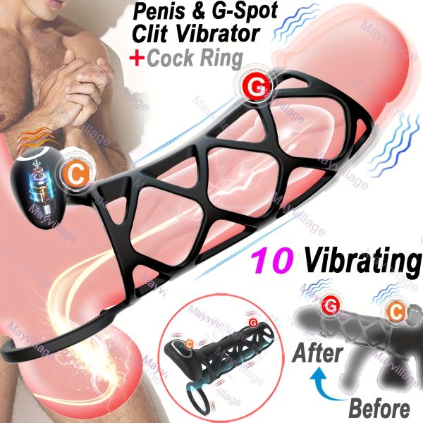 Penis and G-Spot Clitoral Vibrators with 10 Vibration Modes, Vibrating Penis Ring Cock Sleeve Adult Sex Toys for Men and Women, Male Penis G Spot Vibrator Cage Sleeve, Testicles Cock Ring G Spot Clitoris Nipples Anal Butt Plug Stimulation for Couples