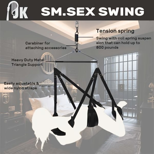 Premium 800lb Capacity Sex Swing for Adults - Quick Release, Adjustable Height, Ultra Comfortable Black Straps, Easy Setup with Carabiner, Ideal for BDSM Couples & Home Entertainment