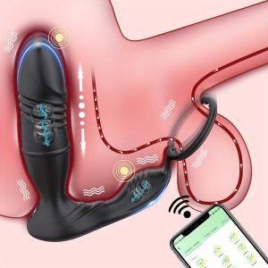 Thrusting Anal Vibrator Prostate Massager with Cock Ring, App Remote Control Anal Plug with 9 Thrusting & Vibrating Modes, Dildo Butt Plug Sex Toys for Men and Couple Pleasure