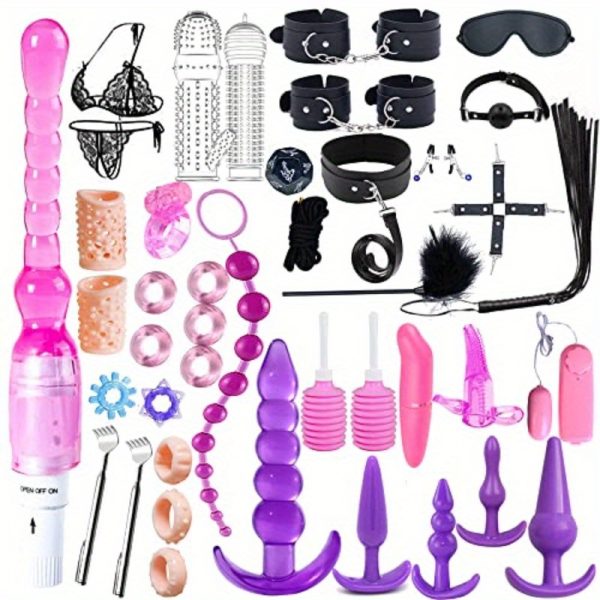41pcs SM Bondage Restraint Vibrator Silicone Anal Plug Sex Toys for Butt Plug Color