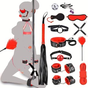 13pcs BDSM Bondage Adult Play Bondage Gag Blindfold Spanking Paddle Safe Bed BDSM Kit Cuffs Nipple Clamps Whip Ball Gag Rope Role Play Sex Toy For Women Couple