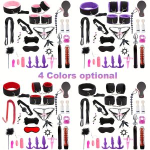 26pcs/DBSM Sex Toy, SM Bed Restraint Kit, Ankle Cuffs Hand Cuff Bondage Restraint Couples Flirting Game Fetish Sexual Pleasure Alternative Adult Sex Toy For Men Women And Single Frequency Finger Cover Vibrator With Tongue Clitoral Stimulation