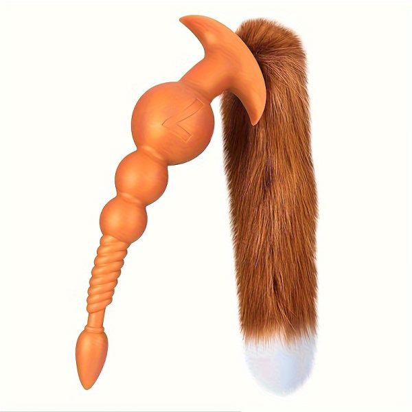 Anal Beads with Removable Foxtail Extra Long Fox Tail Anal Butt Plug Sex Toy Liquid Silicone Anal Plugs Anal Stimulator for Men Women Couples Cosplay Anal Trainer Erotic SM Sex Games
