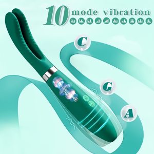 Women'S Green Bunny Ears Vibrator - 10 Powerful Vibration Modes, Rechargeable Lithium Battery, Dual Stimulator, Finger Bullet Design for Intimate Pleasure, Intimate Pleasure Accessory | Playful Design | Rechargeable Battery