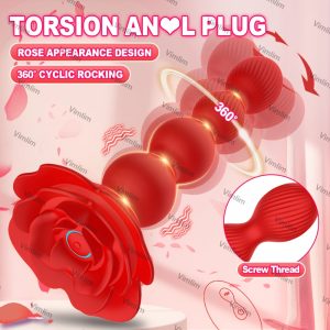 1pc Rose Anal Beads Vibrator Female Sex Toys, Anal Butt Plug For Clitoral Vagina Prostate Massager With 360° Cyclic 10 Rotating & Vibrating Modes, Texture Design G Spot Vibrator Anal Toys For Men Women Couples