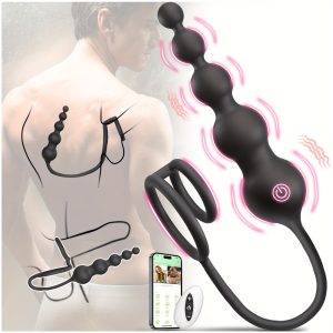 Vibrating Anal Beads For Couples - Remote Control Prostate Massager With Cock Ring & Strap-On Anal Dildo, 9 Vibration Modes, APP Controlled Sex Toy For Men